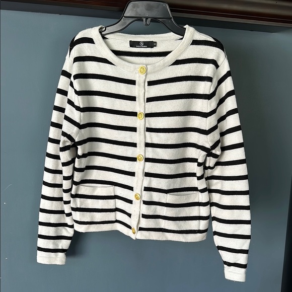 LILLUSORY Sweaters - 3/$10 Lillusory Black and White Striped Cardigan Sweater